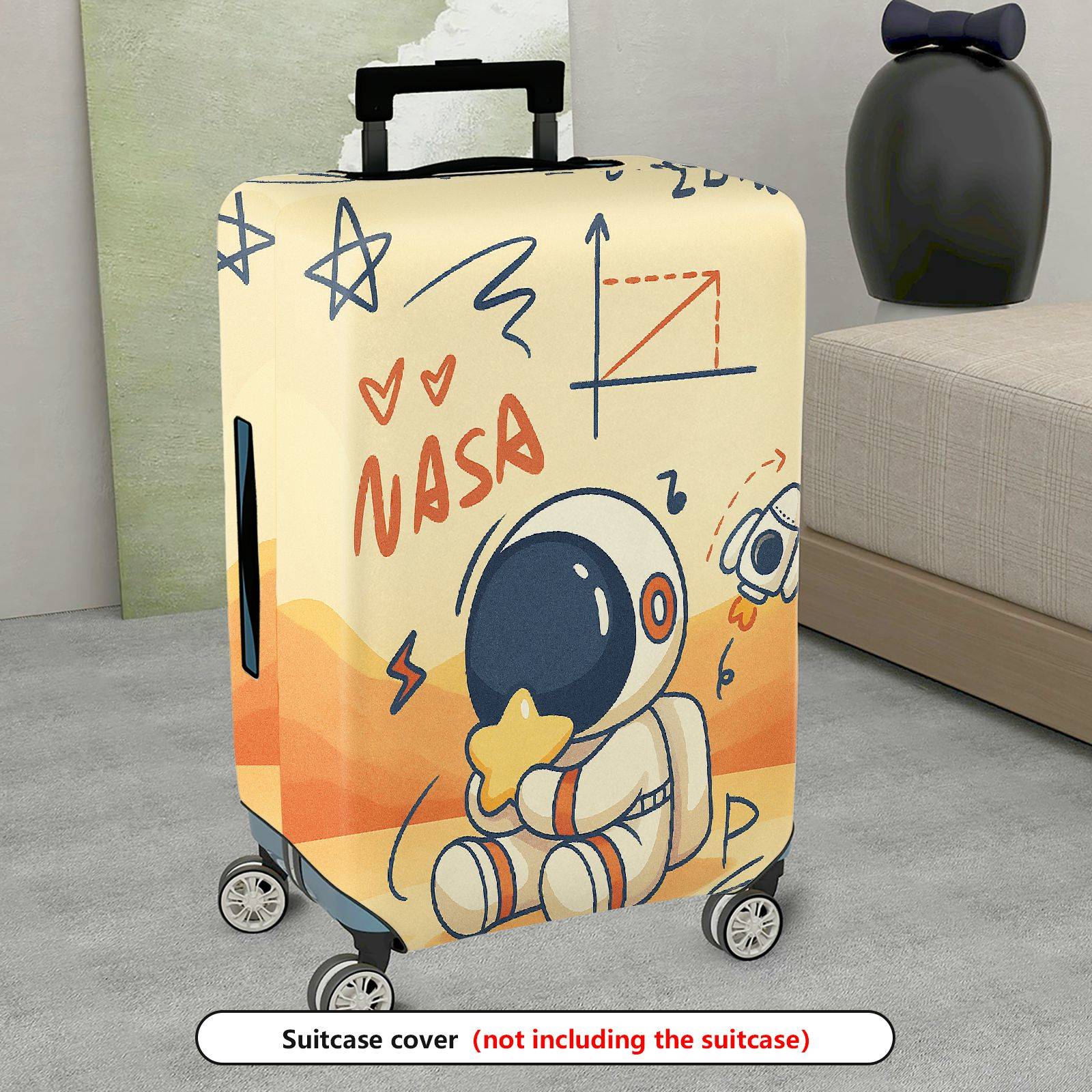 1-Piece Astronaut NASA Space Rocket Doodle Star  Suitcase Luggage Cover, Stretch Protective Sleeve