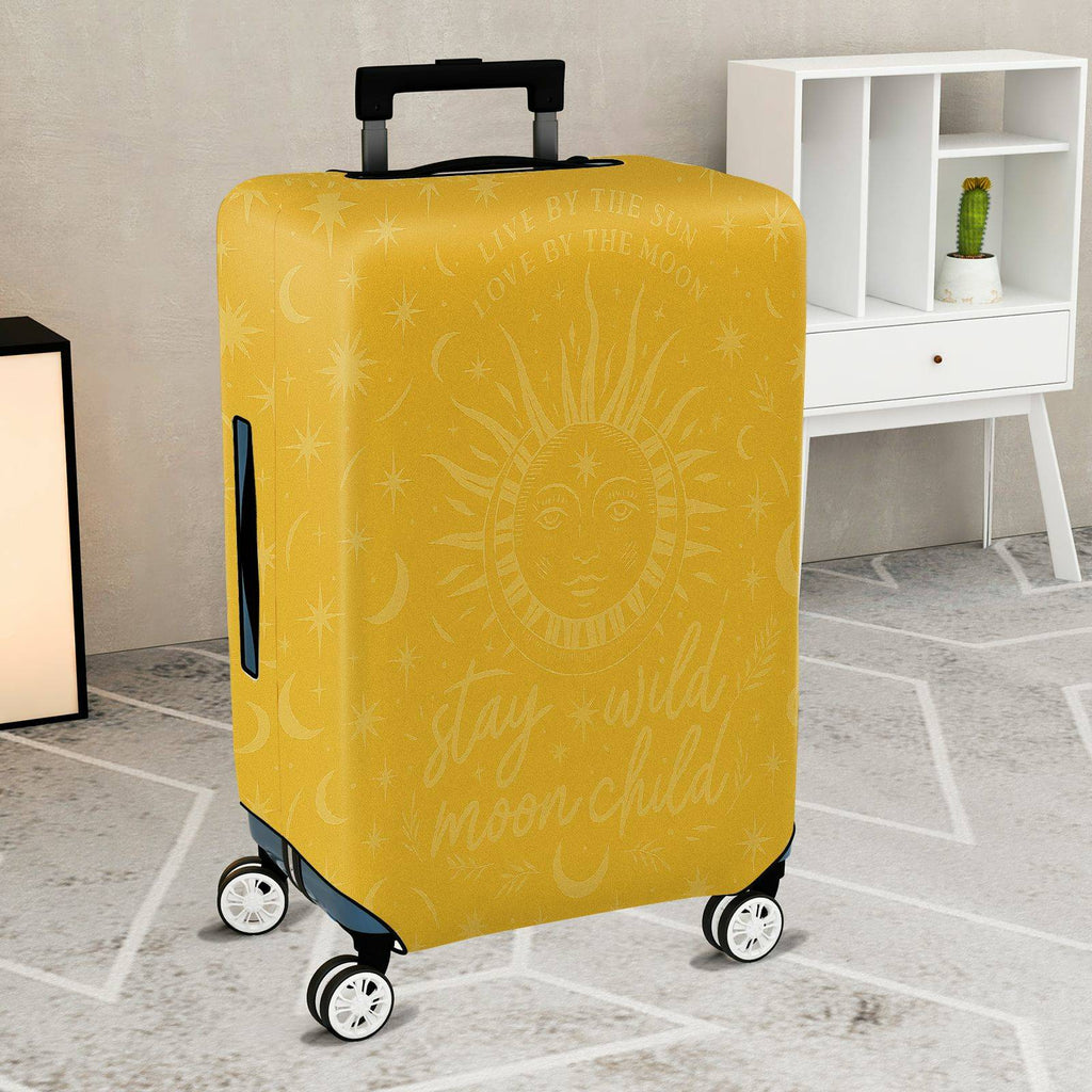 1-Piece Sun Moon Stars Yellow Bohemian Inspirational Cosmic  Suitcase Luggage Cover, Stretch Protective Sleeve