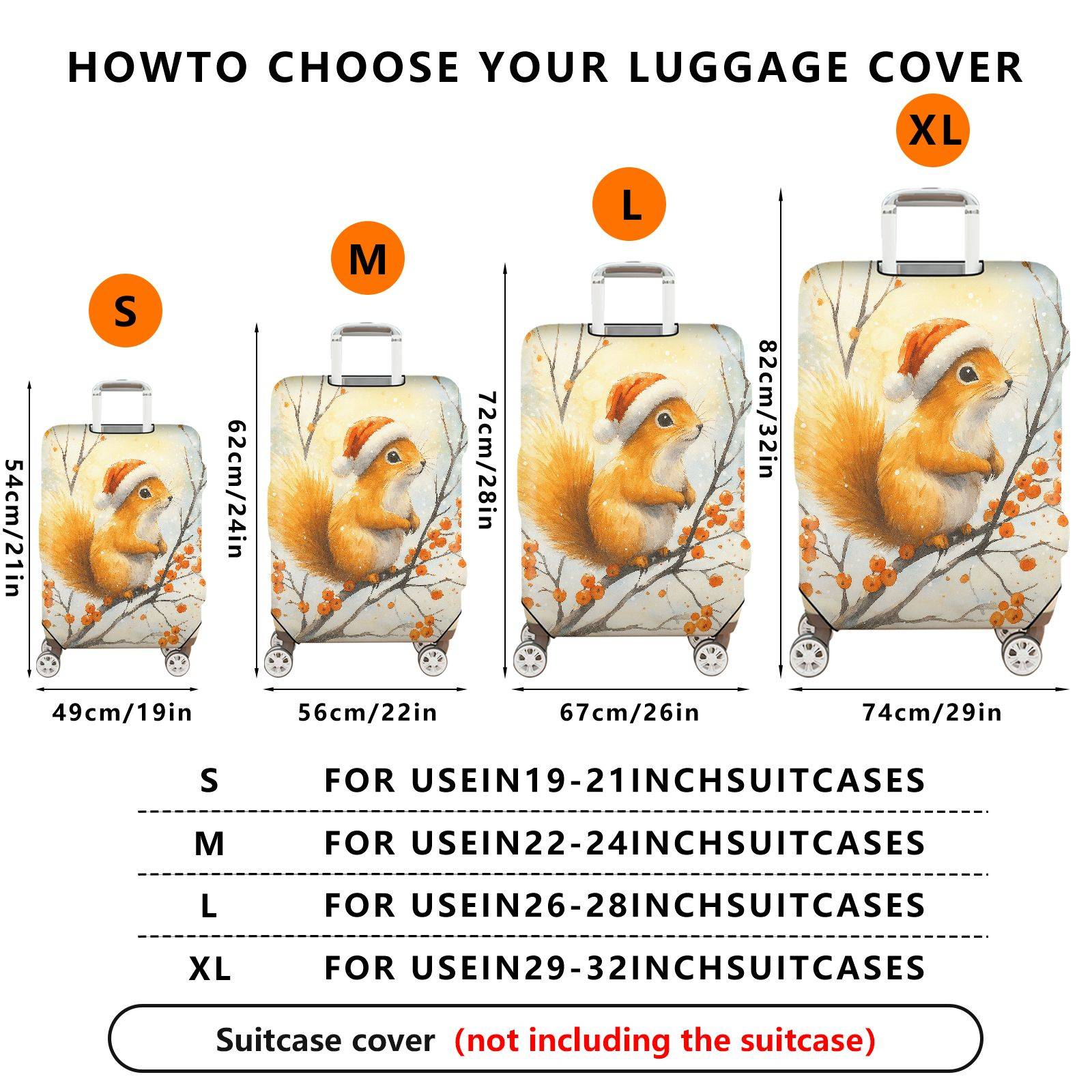 1-Piece Christmas Holiday Snow Squirrel Orange Berry  Suitcase Luggage Cover, Stretch Protective Sleeve