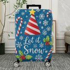 1-Piece Christmas Holiday Candy Cane Snowflake Holly Blue  Suitcase Luggage Cover, Stretch Protective Sleeve