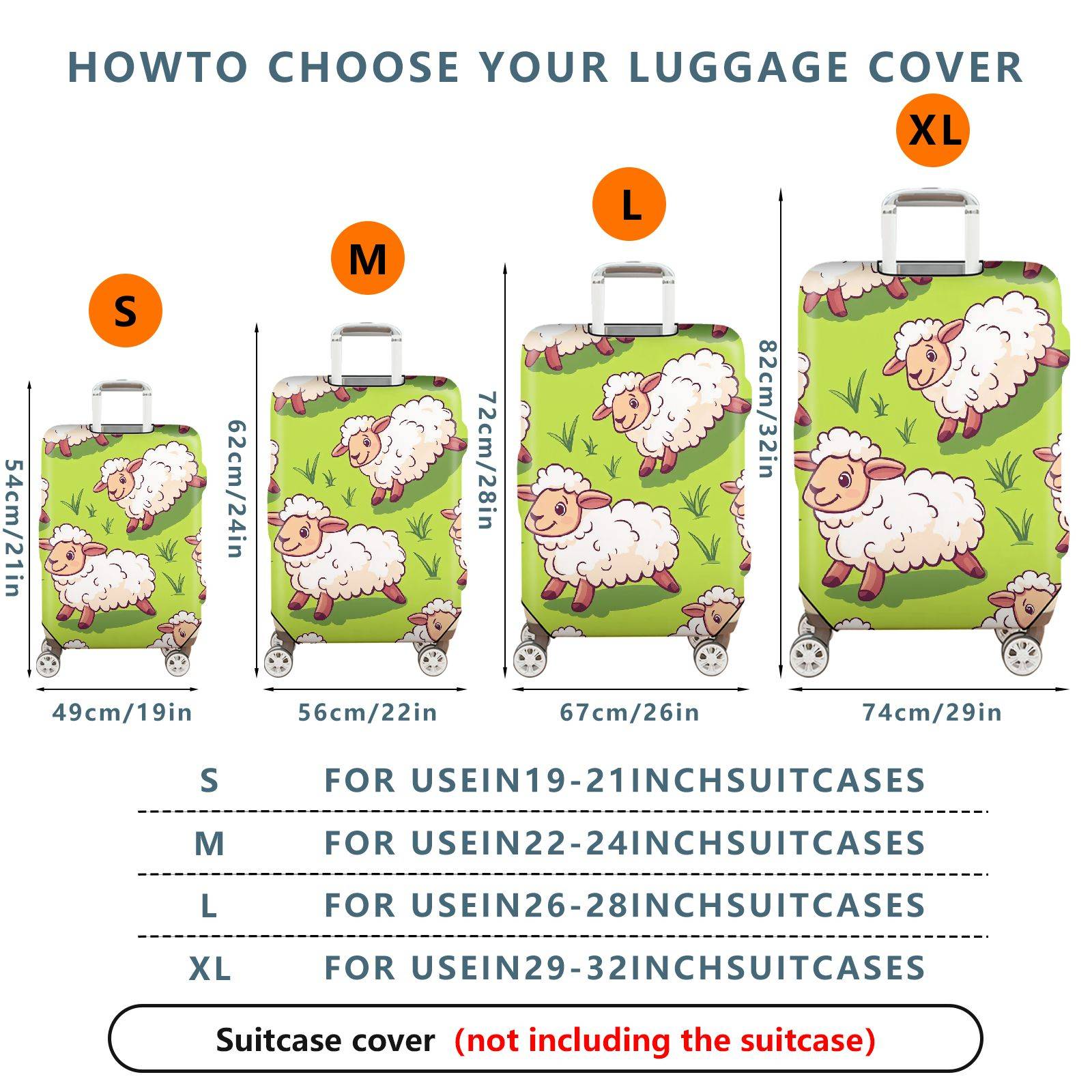 1-Piece Adorable  Sheep Green Pasture Farm Animal Travel  Suitcase Luggage Cover, Stretch Protective Sleeve