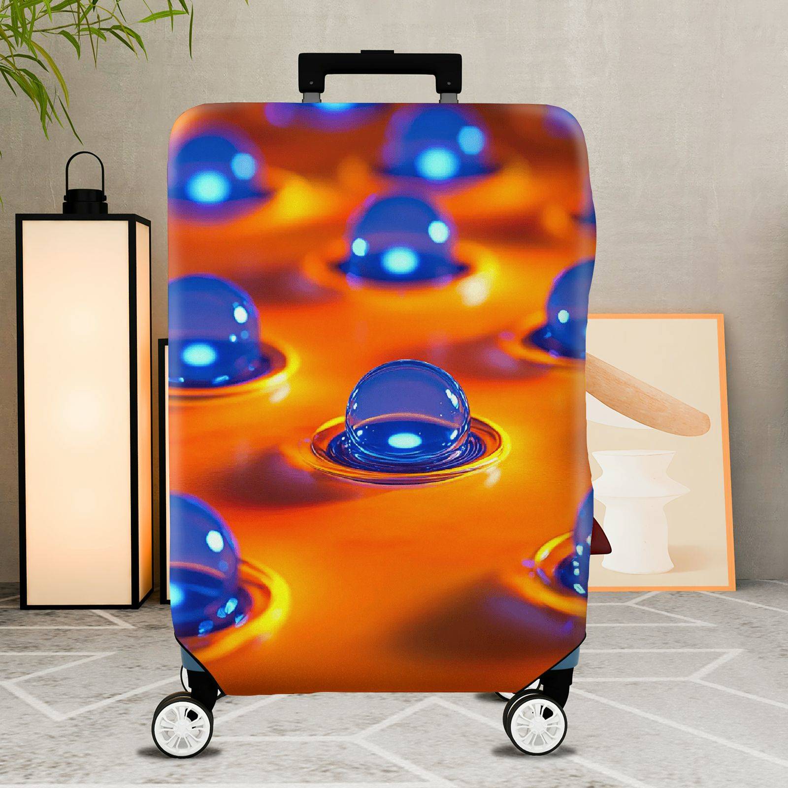 1-Piece Abstract Bubble Orange Blue Modern Artistic Colorful  Suitcase Luggage Cover, Stretch Protective Sleeve