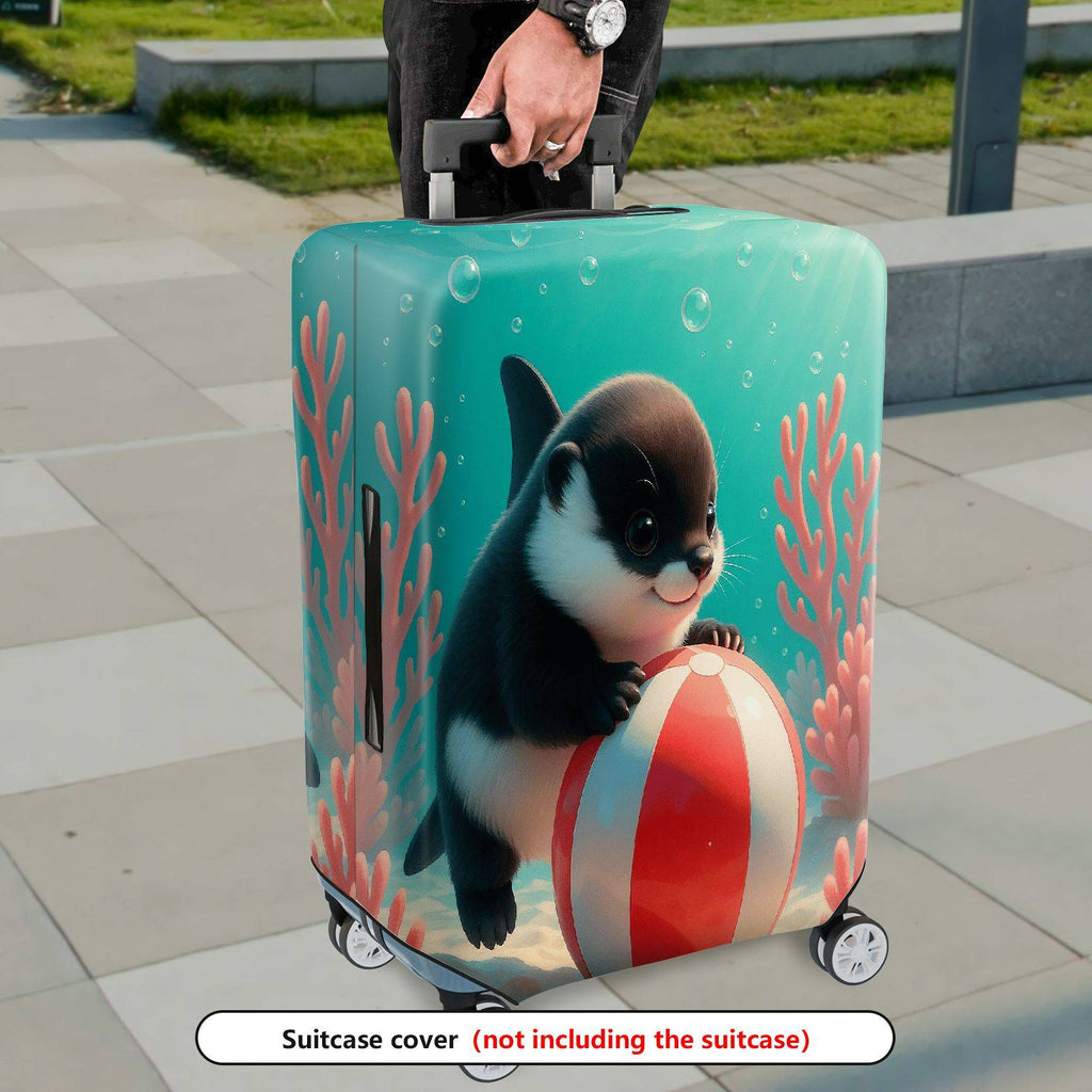 1-Piece Cute Penguin Coral Sea Bubble Beach Ball  Suitcase Luggage Cover, Stretch Protective Sleeve