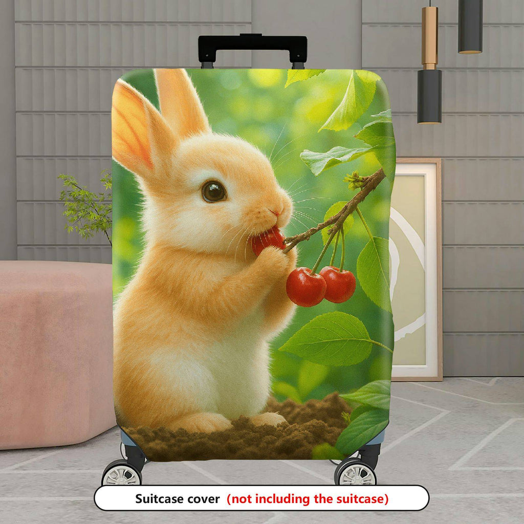 1-Piece Rabbit Cherry Green Nature Cute  Suitcase Luggage Cover, Stretch Protective Sleeve
