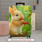 1-Piece Rabbit Cherry Green Nature Cute  Suitcase Luggage Cover, Stretch Protective Sleeve