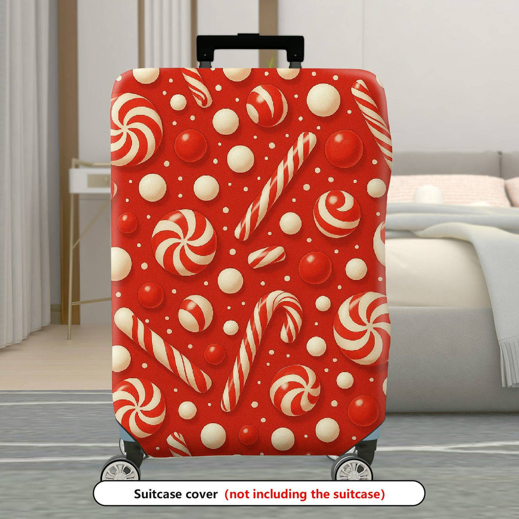 1-Piece Candy Cane Red Peppermint Christmas Holiday  Suitcase Luggage Cover, Stretch Protective Sleeve