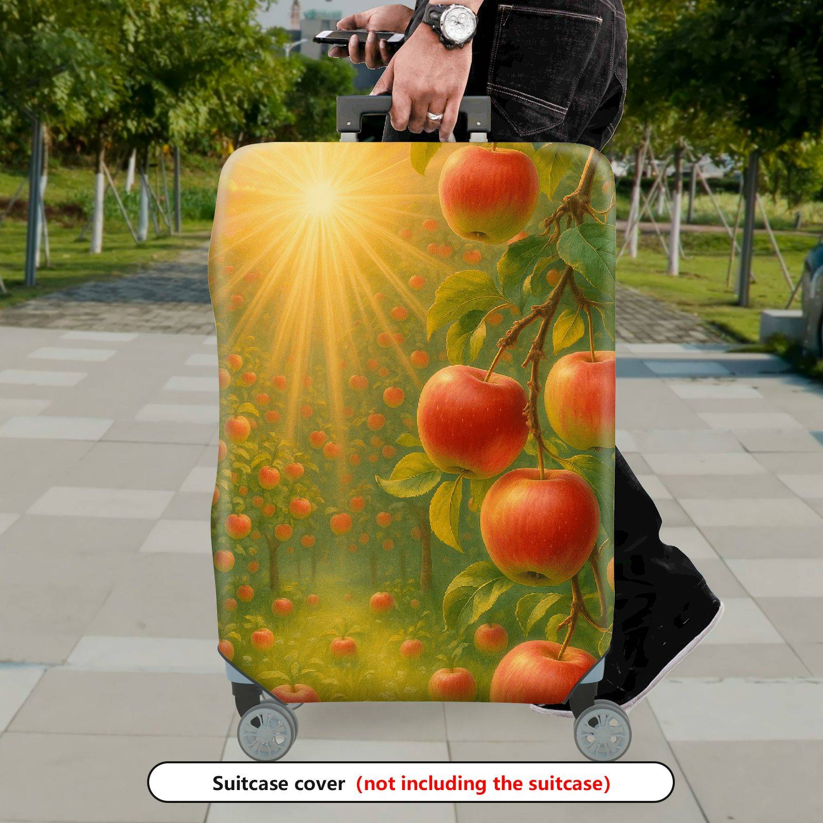 1-Piece Apple Orchard Sunset Nature Harvest Fruit Sun  Suitcase Luggage Cover, Stretch Protective Sleeve