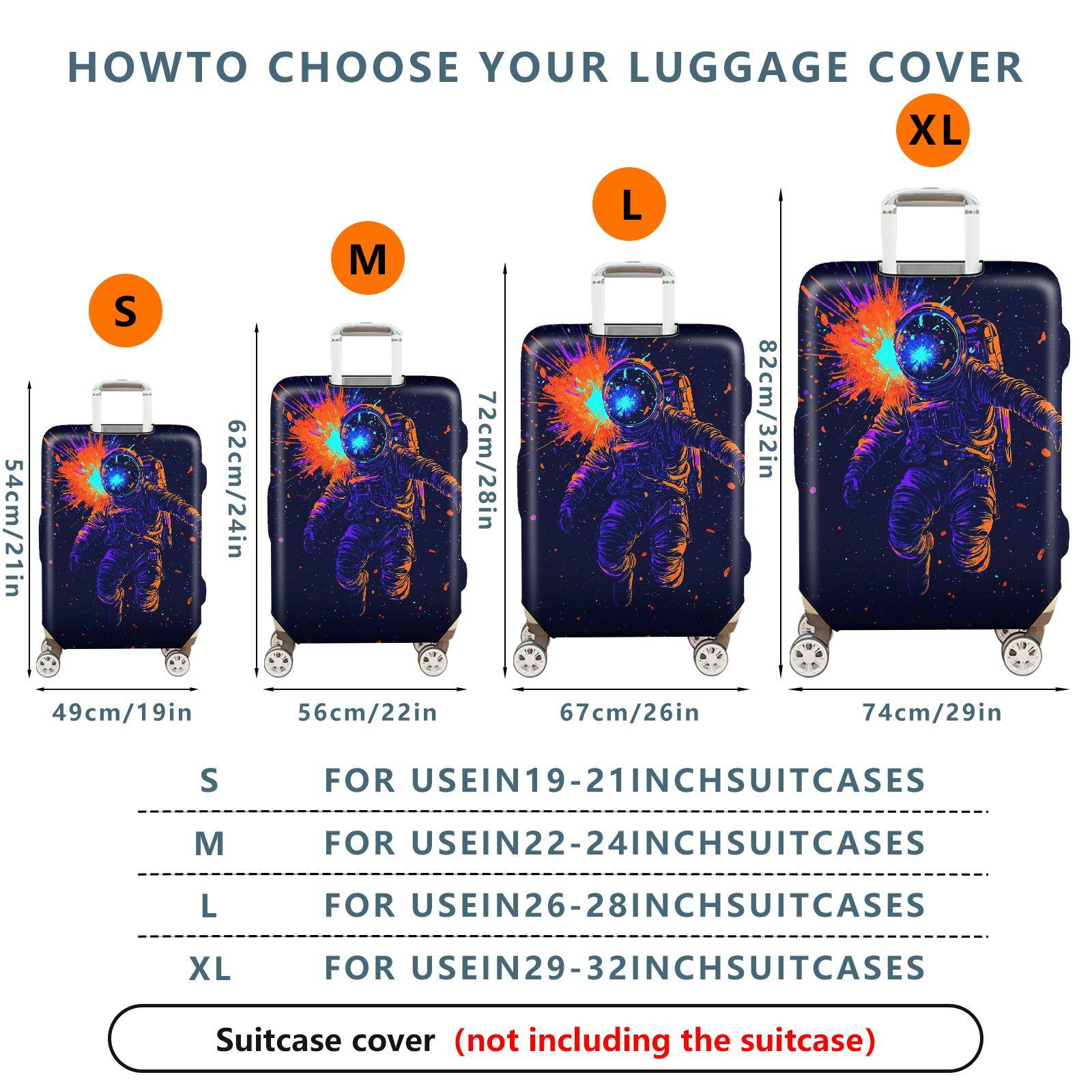 1-Piece Astronaut Space Galactic Colorful Vibrant Celestial  Suitcase Luggage Cover, Stretch Protective Sleeve