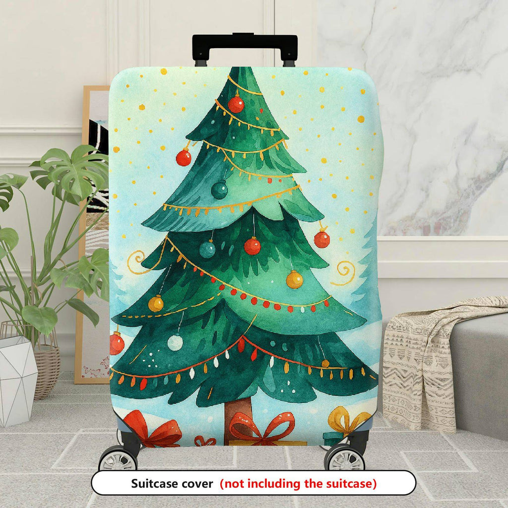 1-Piece Christmas Tree Festive Holiday Snow Winter Colorful  Suitcase Luggage Cover, Stretch Protective Sleeve
