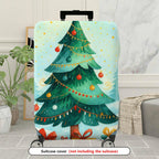 1-Piece Christmas Tree Festive Holiday Snow Winter Colorful  Suitcase Luggage Cover, Stretch Protective Sleeve