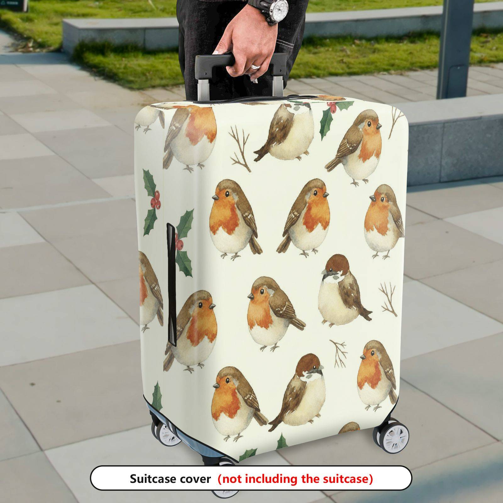 1-Piece Bird Nature Christmas Holiday Decorative  Suitcase Luggage Cover, Stretch Protective Sleeve