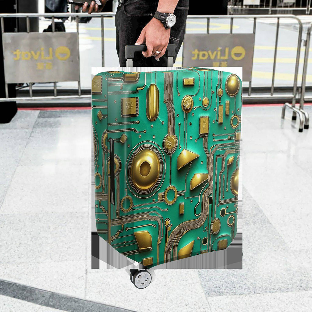 1-Piece Abstract Geometric Gold Circuitry Futuristic Art  Suitcase Luggage Cover, Stretch Protective Sleeve