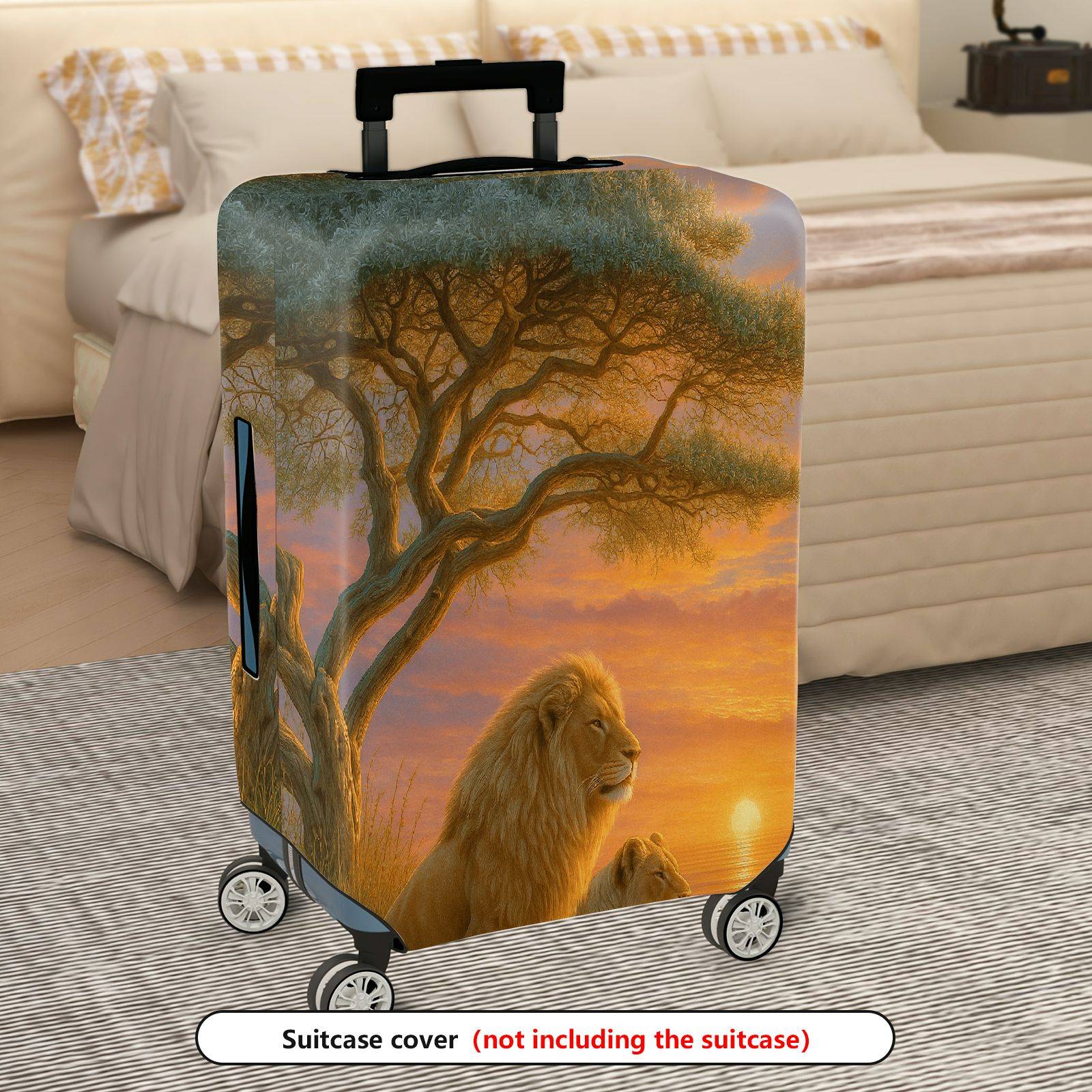 1-Piece Sunset Lion Tree Landscape Wildlife  Suitcase Luggage Cover, Stretch Protective Sleeve