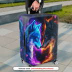 1-Piece Cosmic Wolf Fire Ice Heart  Suitcase Luggage Cover, Stretch Protective Sleeve