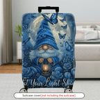 1-Piece Blue Gnome Lantern Moon Butterfly Floral  Suitcase Luggage Cover, Stretch Protective Sleeve