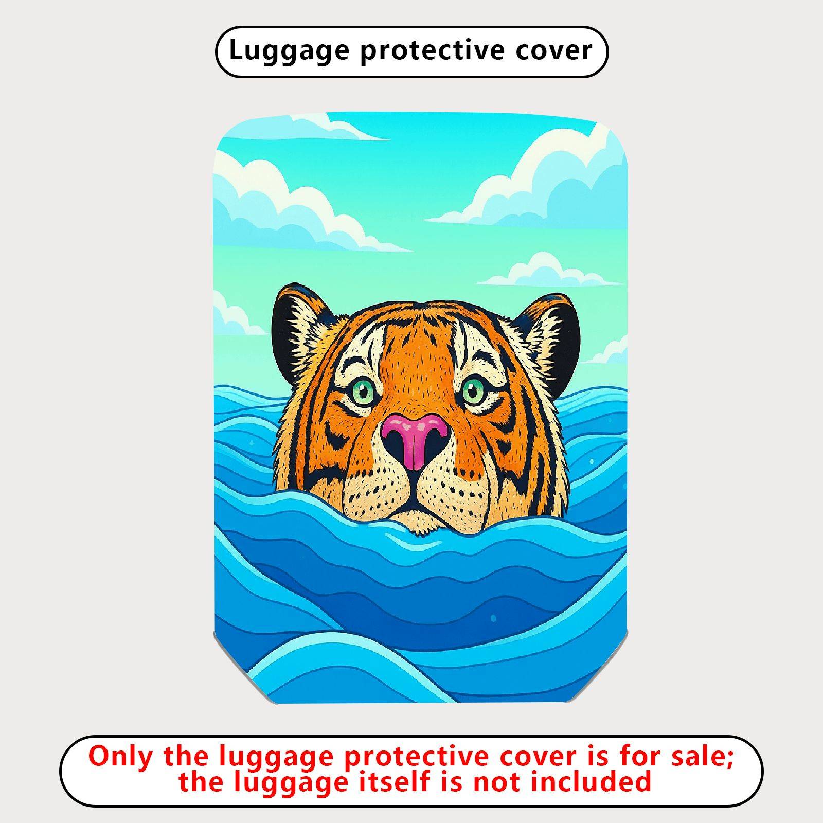 1-Piece Tiger Ocean Waves Sky Clouds Artistic  Suitcase Luggage Cover, Stretch Protective Sleeve