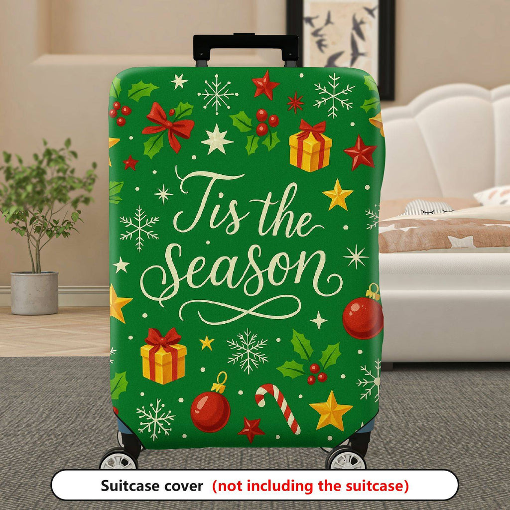 1-Piece Holiday Christmas Gift Ornament Holly Star  Suitcase Luggage Cover, Stretch Protective Sleeve