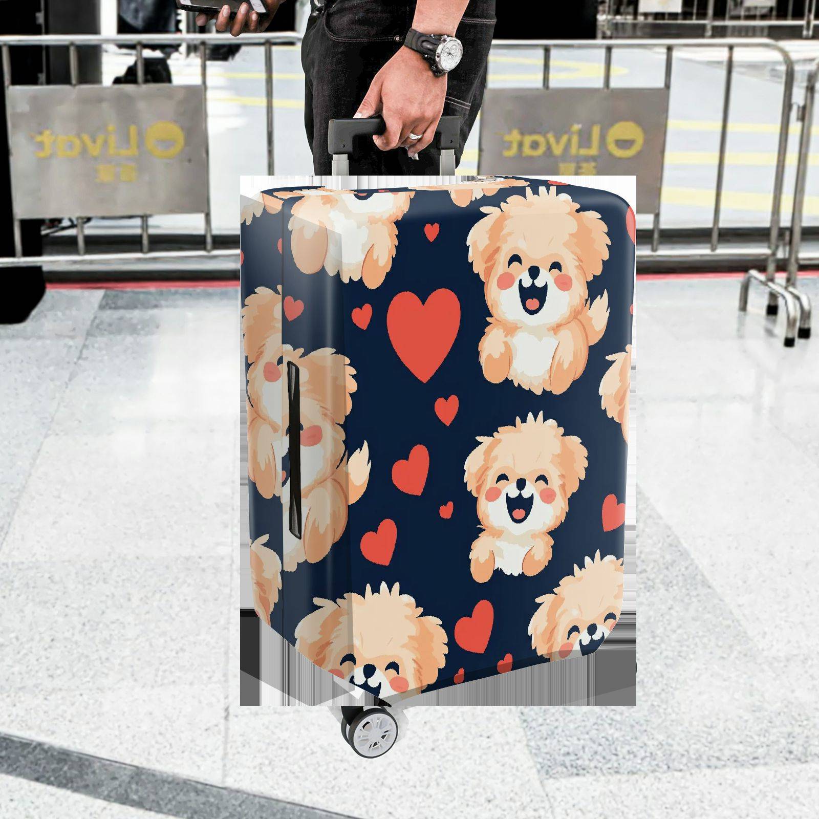 1-Piece Cute Dog Heart  Travel Holiday Fun  Suitcase Luggage Cover, Stretch Protective Sleeve