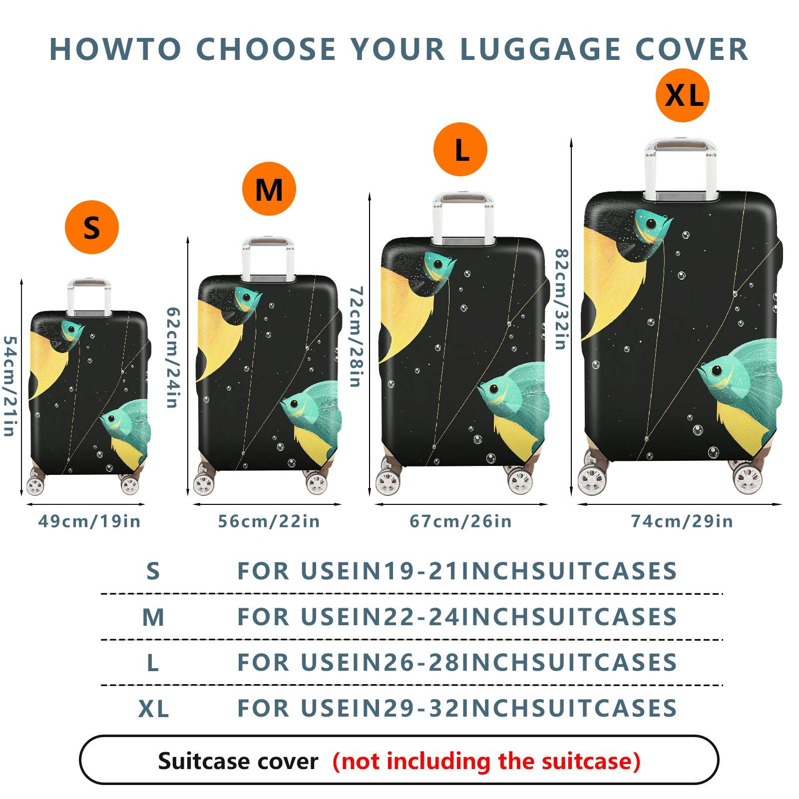 1-Piece Fish Illustration Abstract Art Travel Baggage Cover, Oceanic theme, Holiday Cover Suitable  Suitcase Luggage Cover, Stretch Protective Sleeve