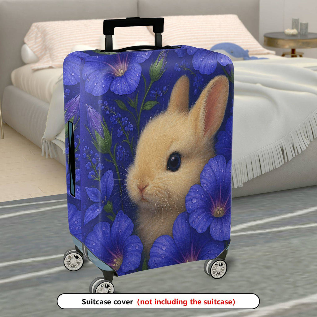 1-Piece Bunny Floral Blue Nature Cute Adorable  Suitcase Luggage Cover, Stretch Protective Sleeve