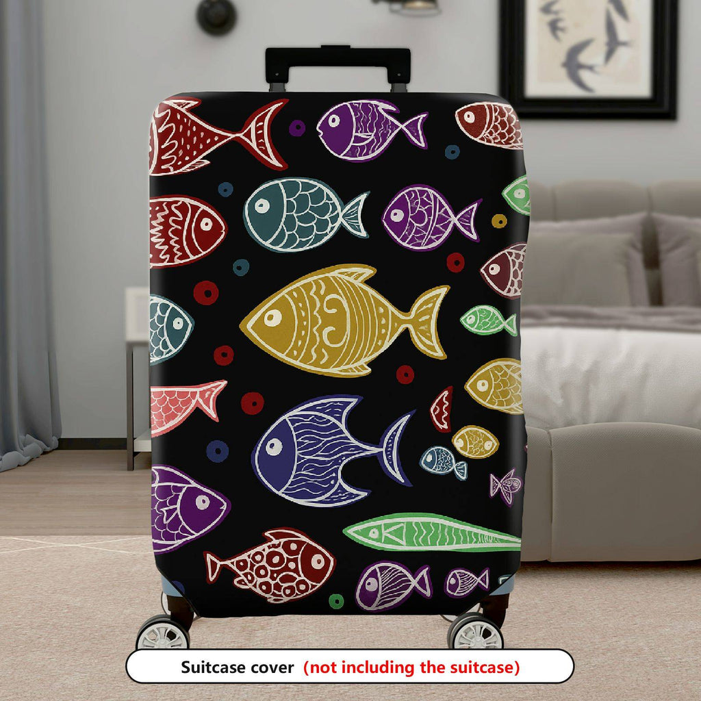 1-Piece Colorful Fish Pattern Ocean  Artistic Vibrant  Suitcase Luggage Cover, Stretch Protective Sleeve