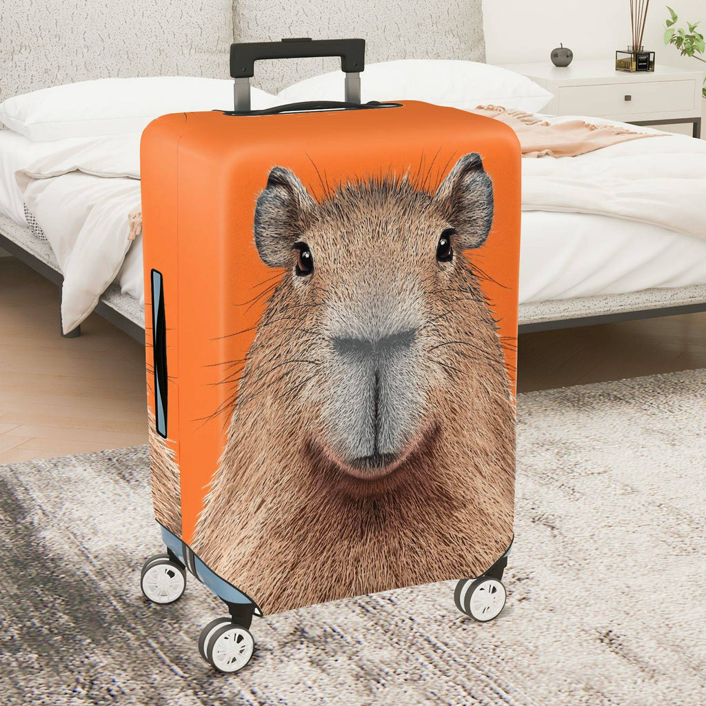 1-Piece Orange Capybara Animal Fun Quirky Cute  Suitcase Luggage Cover, Stretch Protective Sleeve