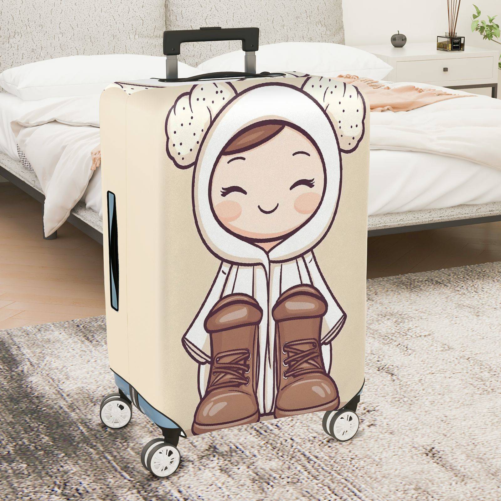 1-Piece Cute Lamb Hoodie Boots Smiling  Suitcase Luggage Cover, Stretch Protective Sleeve