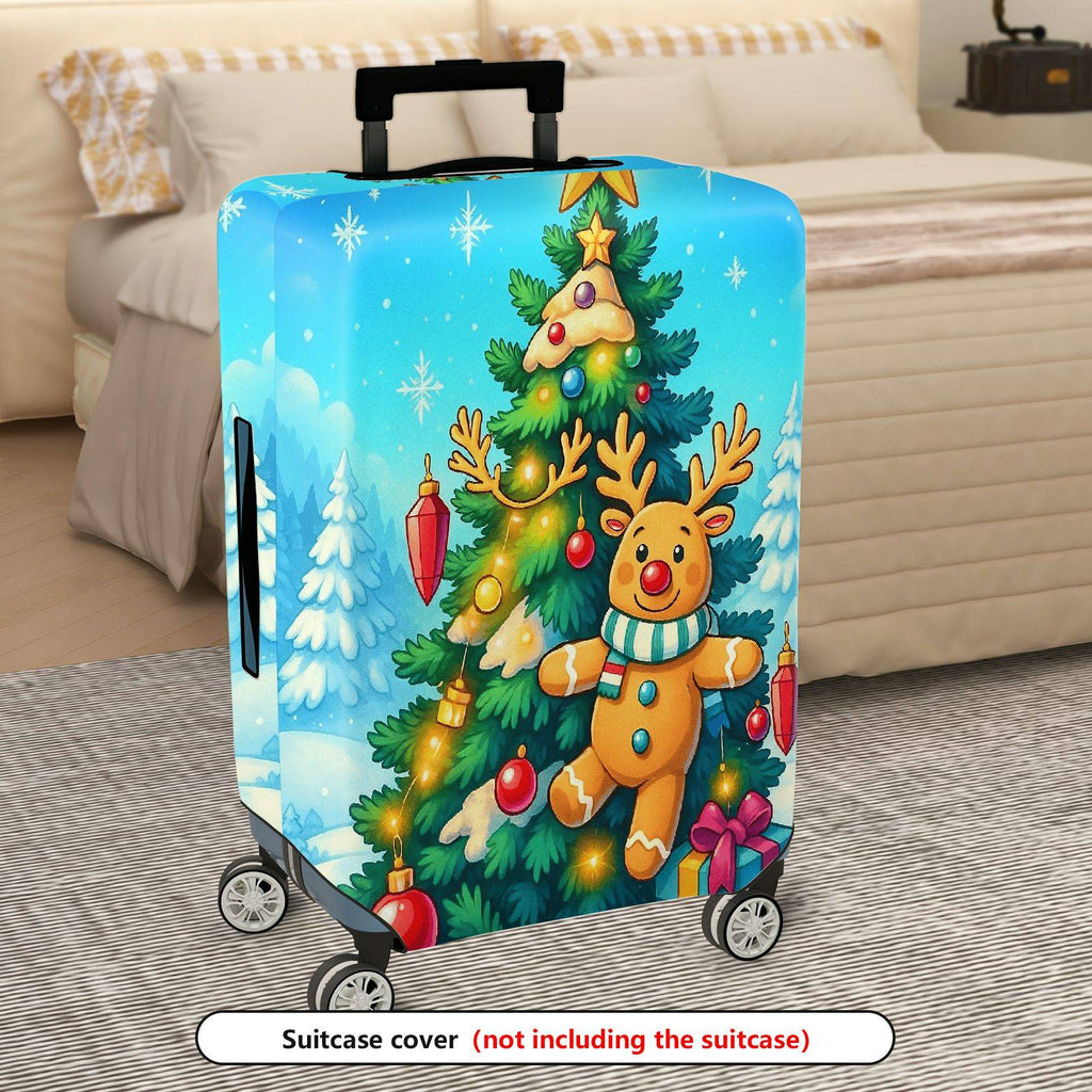 1-Piece Christmas Reindeer Tree Snow Holiday Festive  Suitcase Luggage Cover, Stretch Protective Sleeve
