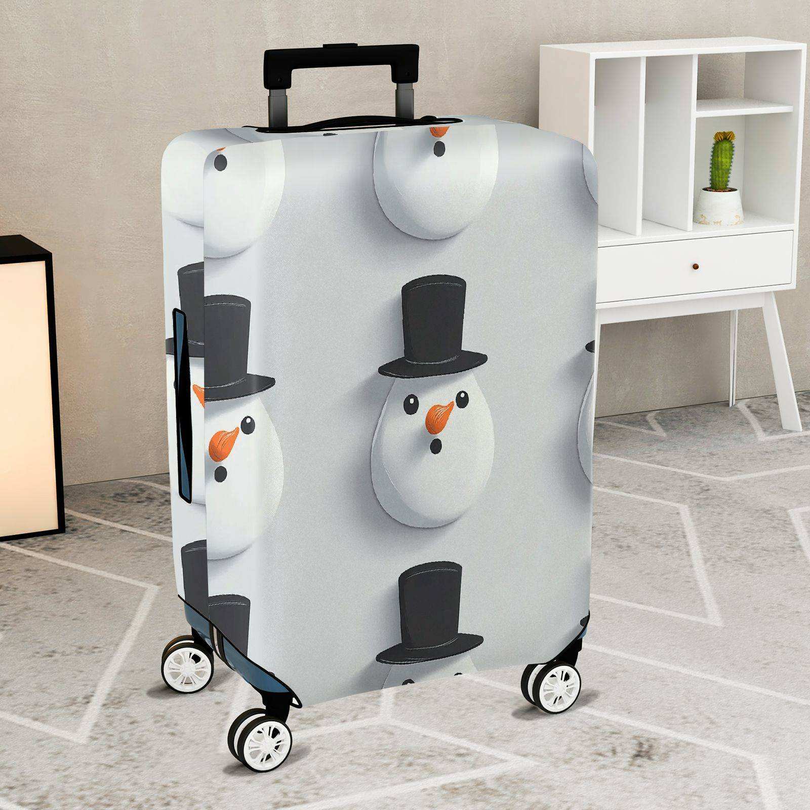 1-Piece Snowman Top Hat Winter Christmas Holiday  Suitcase Luggage Cover, Stretch Protective Sleeve