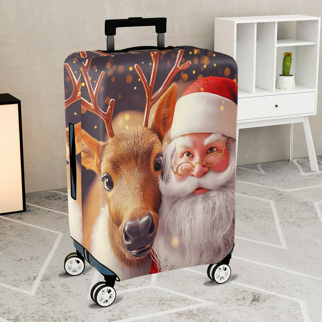 1-Piece Reindeer Santa Claus Christmas Holiday Festive  Suitcase Luggage Cover, Stretch Protective Sleeve
