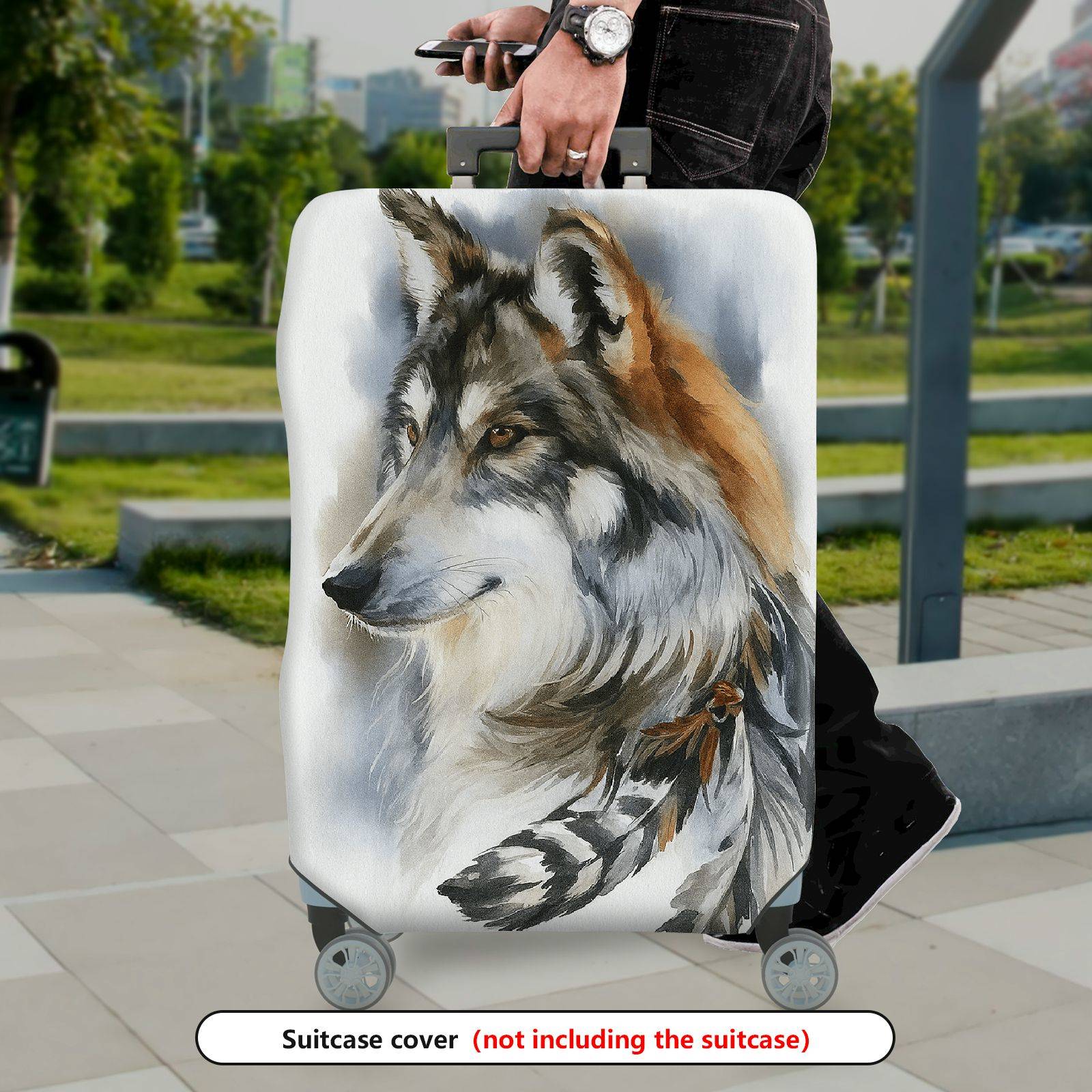 1-Piece Artistic Wolf Feather Pattern  Suitcase Luggage Cover, Stretch Protective Sleeve