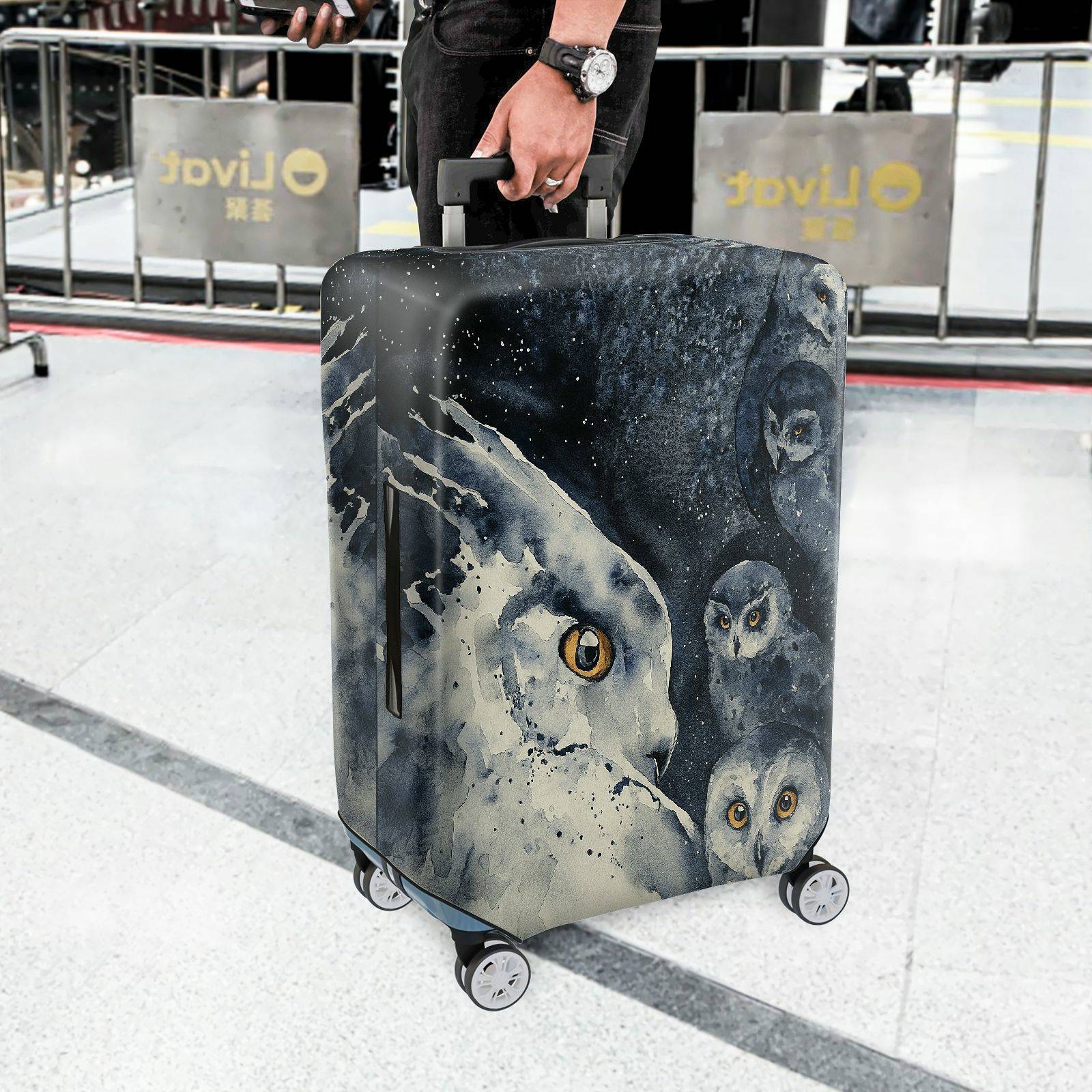 1-Piece Owl Starry Night Cosmic Wildlife Art  Suitcase Luggage Cover, Stretch Protective Sleeve