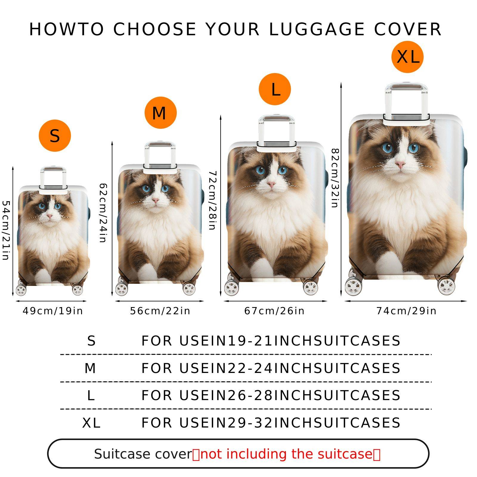 1-Piece Cute Adorable Cat Portrait Feline Travel  Suitcase Luggage Cover, Stretch Protective Sleeve