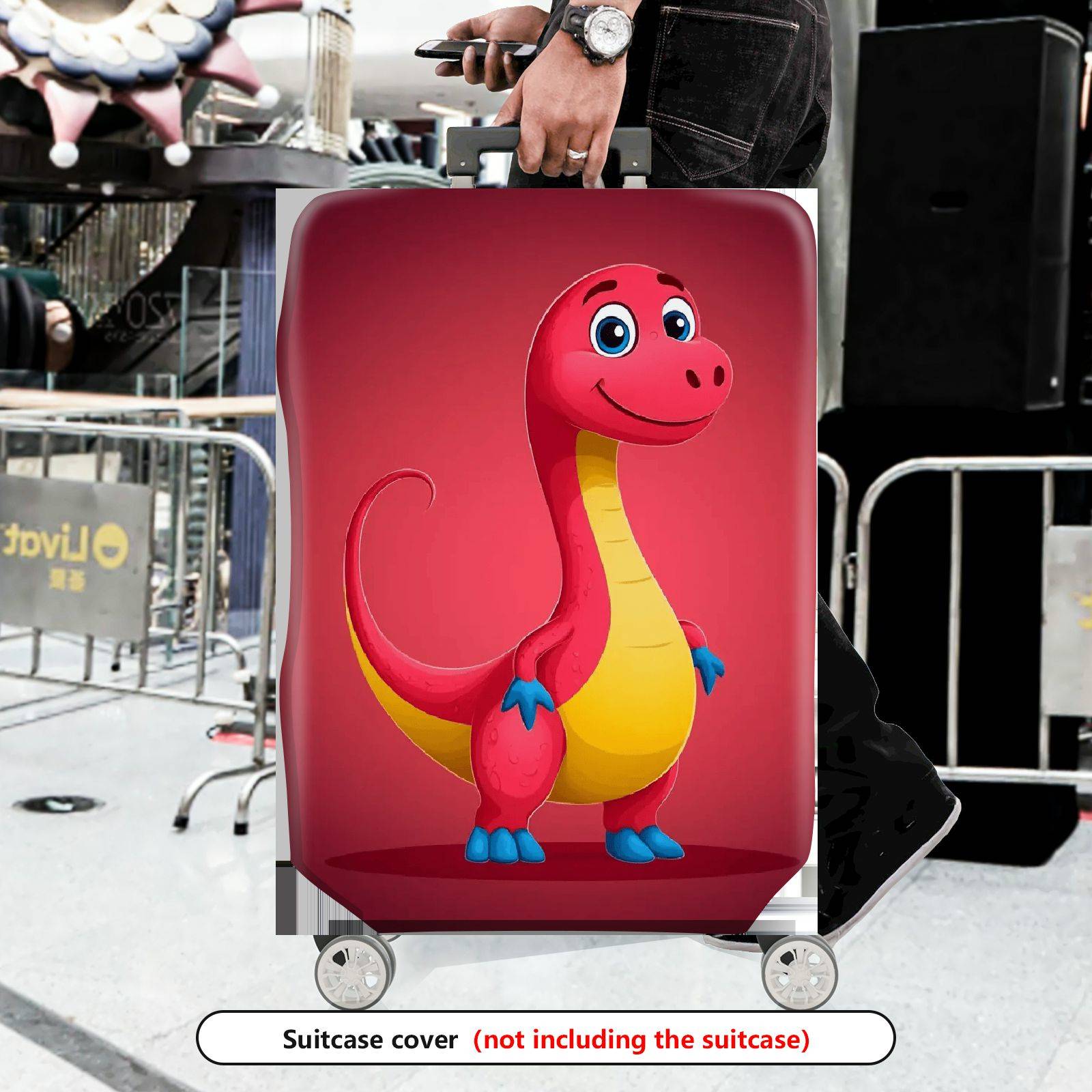 1-Piece Dinosaur Red Fun Cute Animal Travel  Suitcase Luggage Cover, Stretch Protective Sleeve