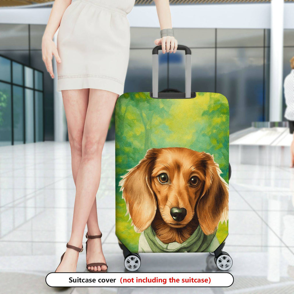 1-Piece Cute Dog Forest Green Artistic  Suitcase Luggage Cover, Stretch Protective Sleeve