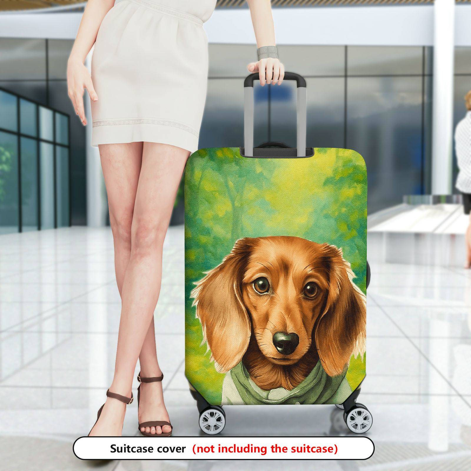 1-Piece Cute Dog Forest Green Artistic  Suitcase Luggage Cover, Stretch Protective Sleeve