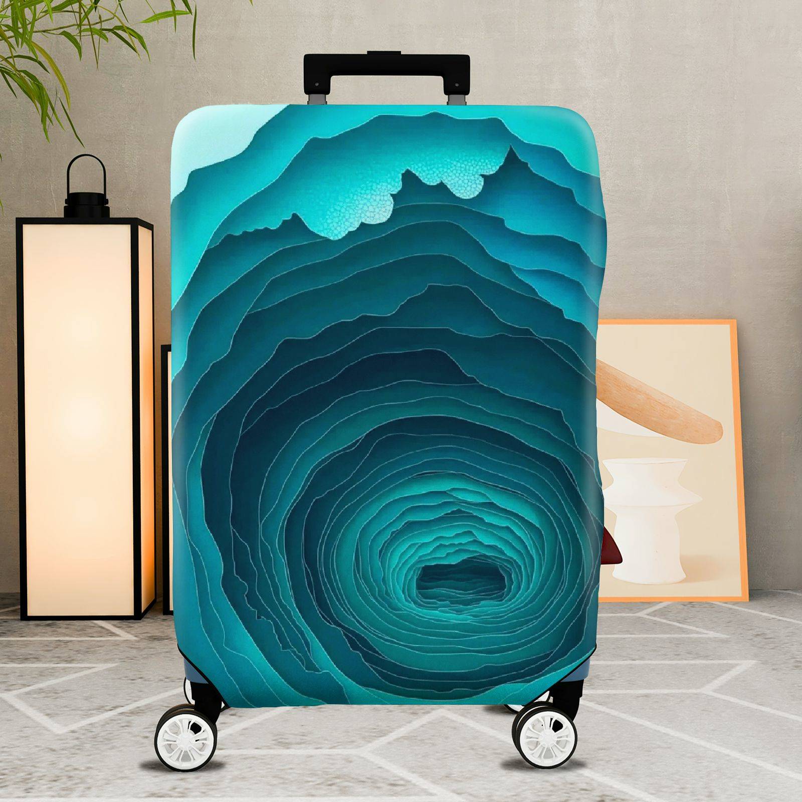 1-Piece Abstract Oceanic Turquoise Layered Depth  Suitcase Luggage Cover, Stretch Protective Sleeve