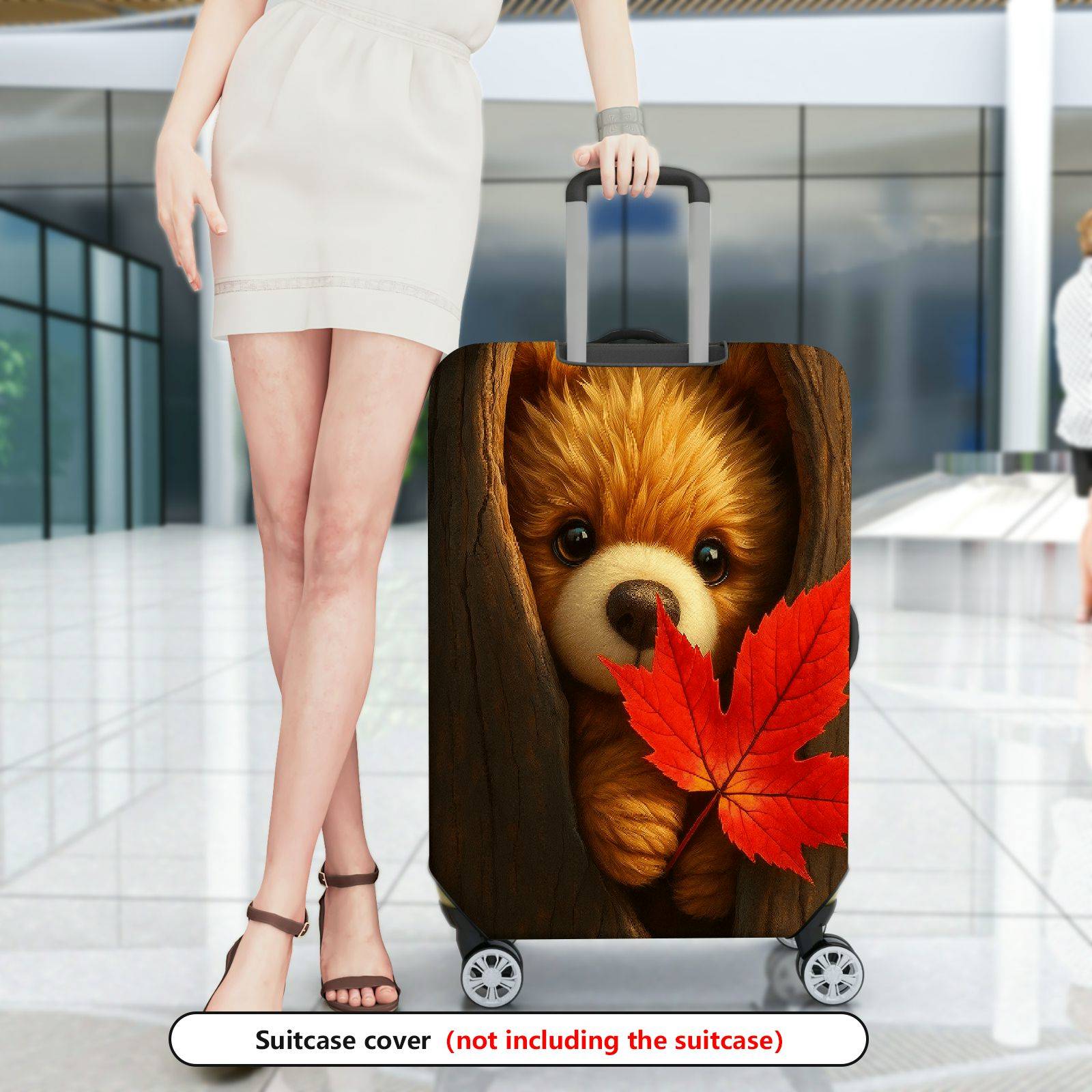 1-Piece Autumn Cute Animal Tree Leaf Woodland  Suitcase Luggage Cover, Stretch Protective Sleeve