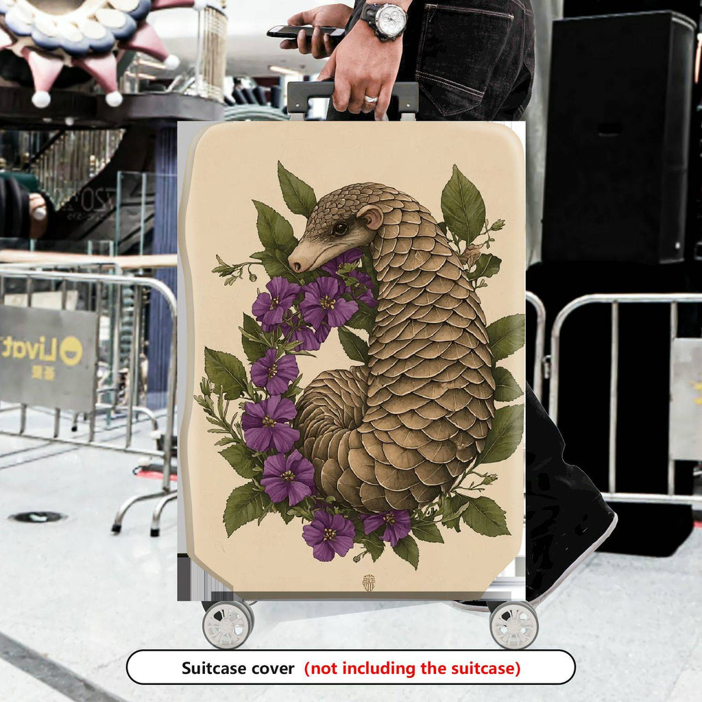 1-Piece Animal Floral Nature Artistic Vintage Pangolin  Suitcase Luggage Cover, Stretch Protective Sleeve