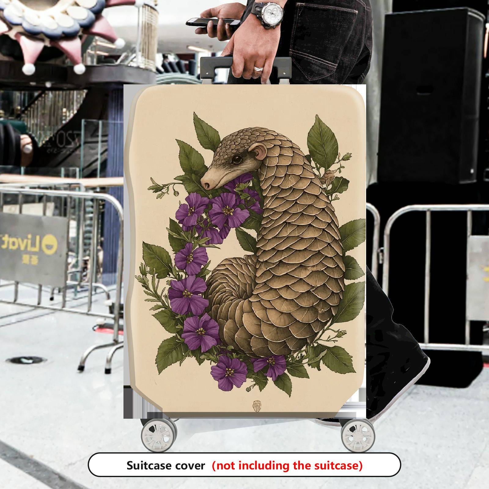 1-Piece Animal Floral Nature Artistic Vintage Pangolin  Suitcase Luggage Cover, Stretch Protective Sleeve