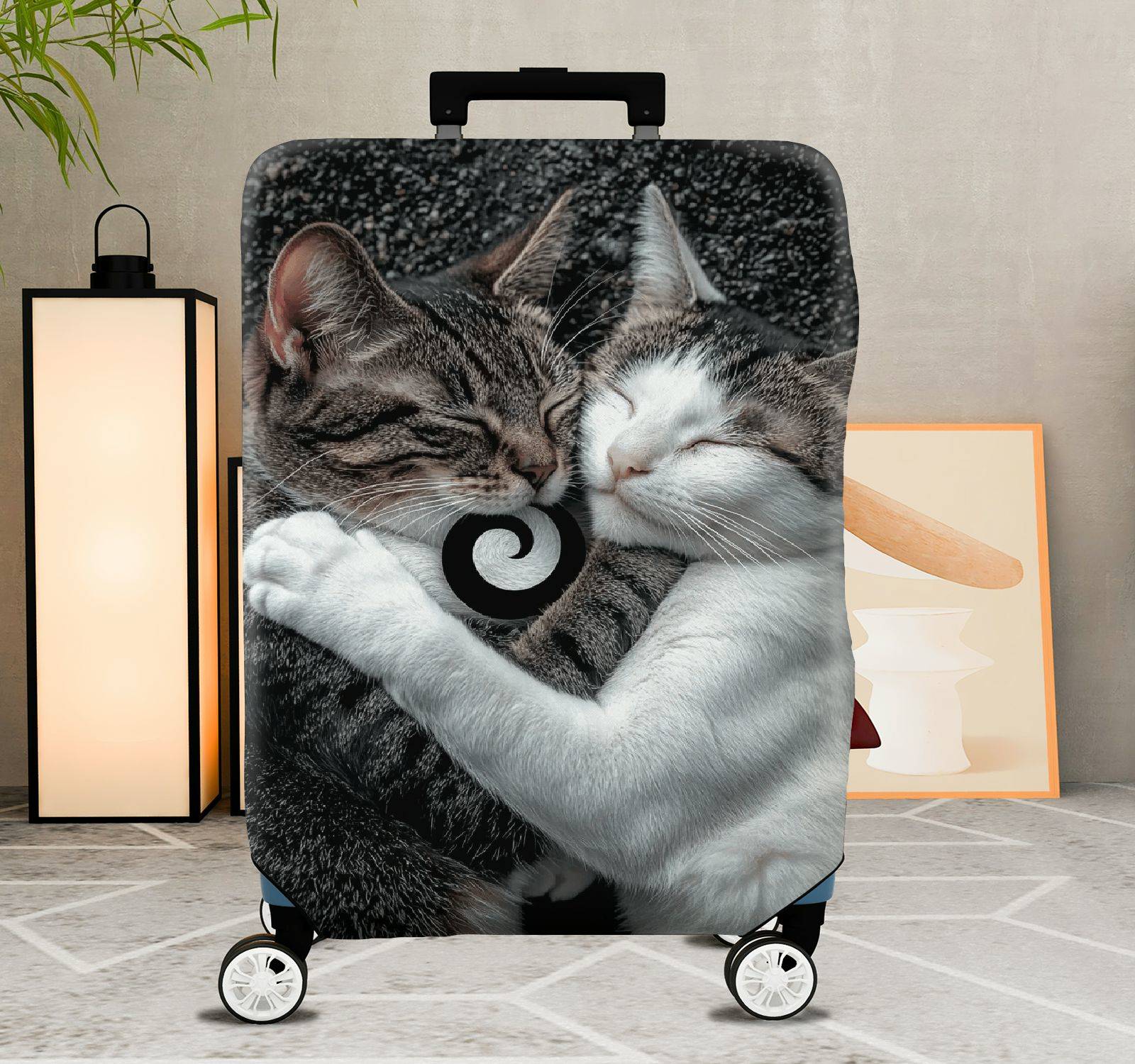 1-Piece Cute Cozy Cat Hugging Love Peace  Suitcase Luggage Cover, Stretch Protective Sleeve