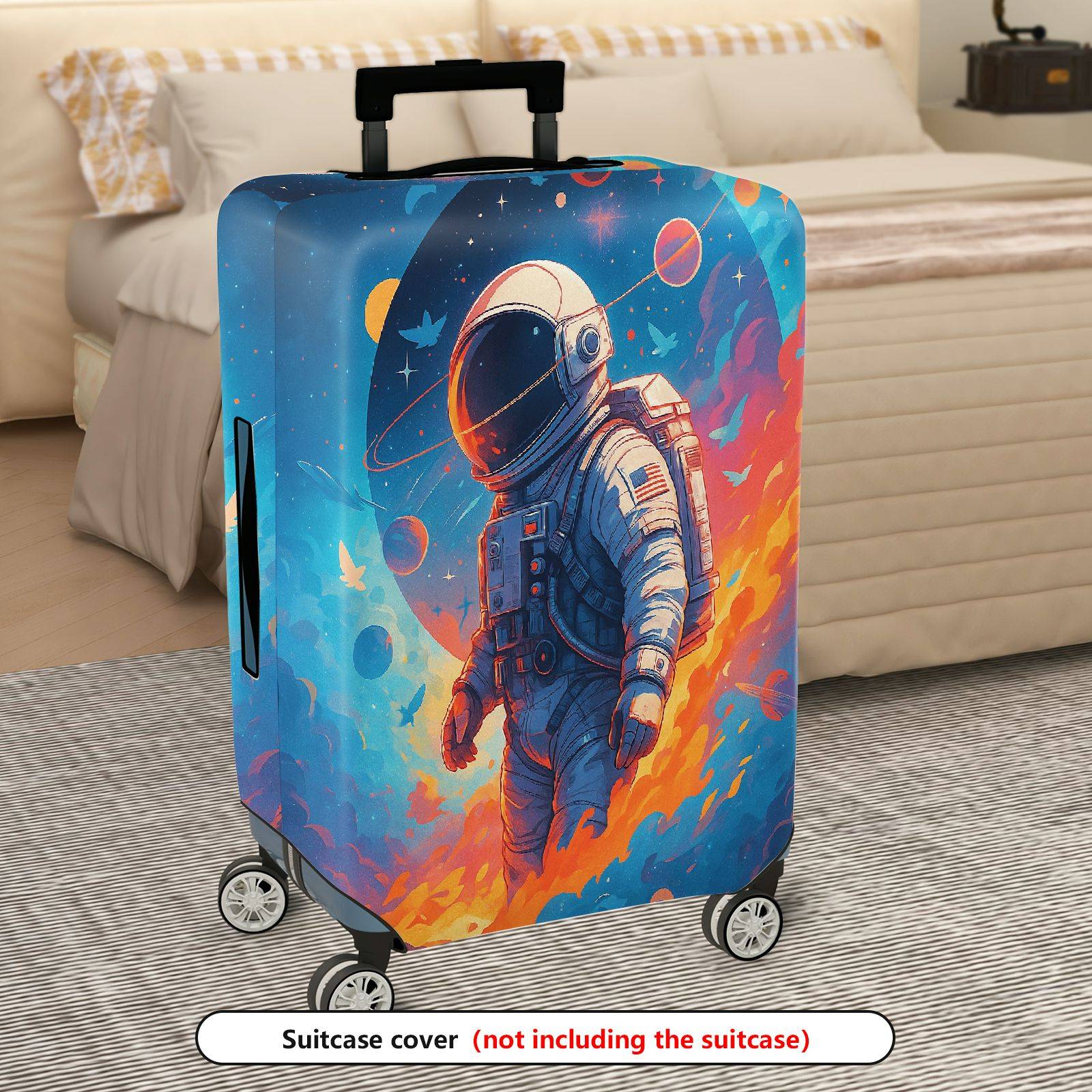 1-Piece Astronaut Galaxy Space Fire Star Travel  Suitcase Luggage Cover, Stretch Protective Sleeve