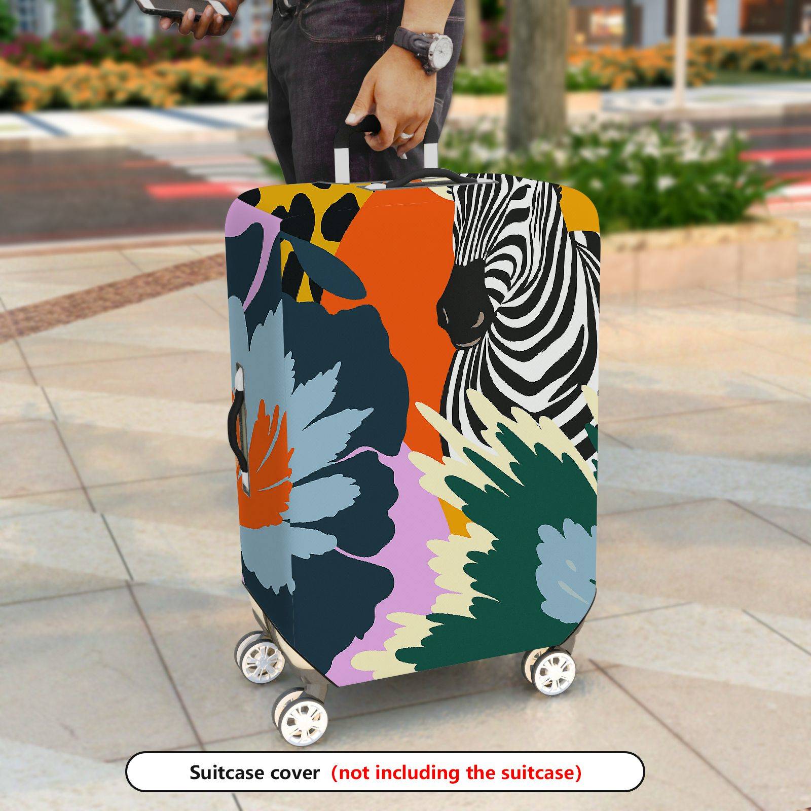 1-Piece Zebra Floral Animal Colorful Jungle  Suitcase Luggage Cover, Stretch Protective Sleeve