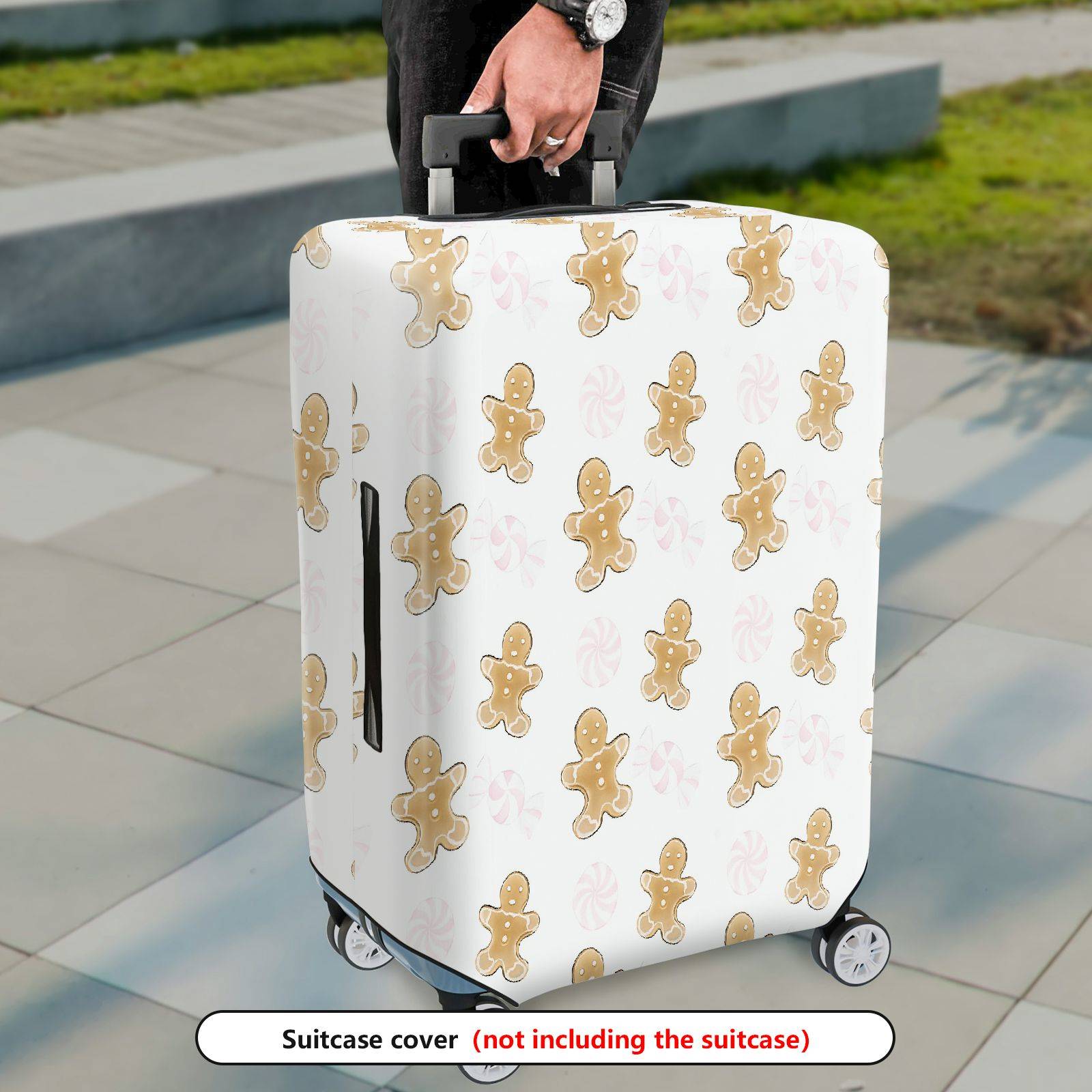 1-Piece Gingerbread Candy Christmas Holiday Festive  Suitcase Luggage Cover, Stretch Protective Sleeve