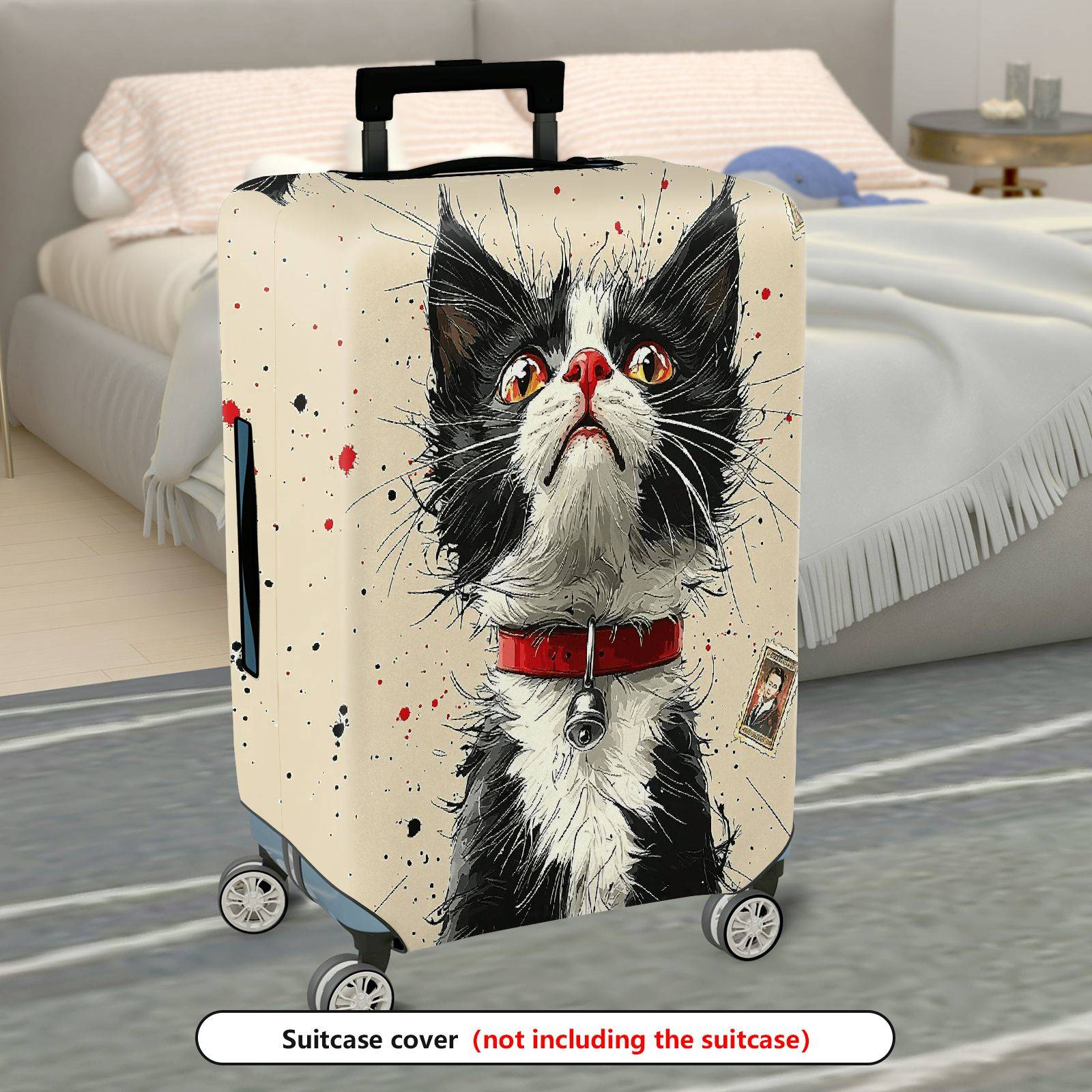 1-Piece Cat Animal Graphic Artistic Creative Black  Suitcase Luggage Cover, Stretch Protective Sleeve