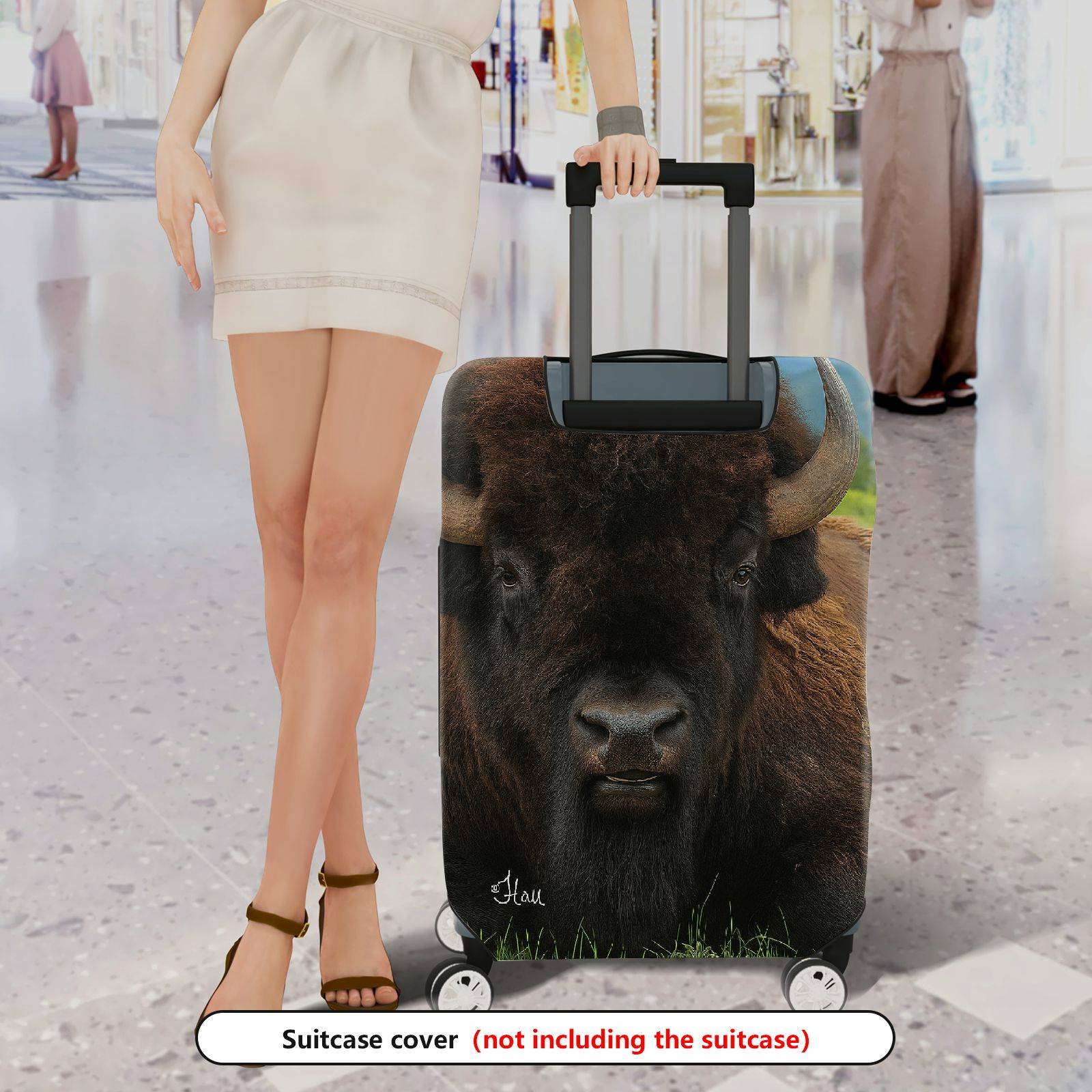 1-Piece Bison Wildlife Nature Animal Landscape Scenic  Suitcase Luggage Cover, Stretch Protective Sleeve