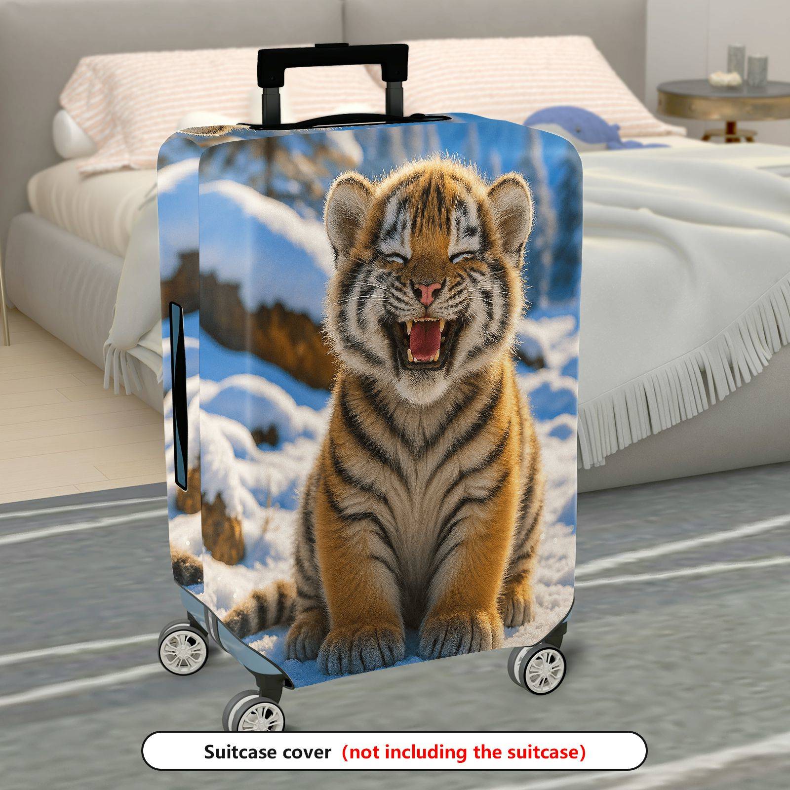 1-Piece Cute Tiger Snow Forest Winter Fun  Suitcase Luggage Cover, Stretch Protective Sleeve