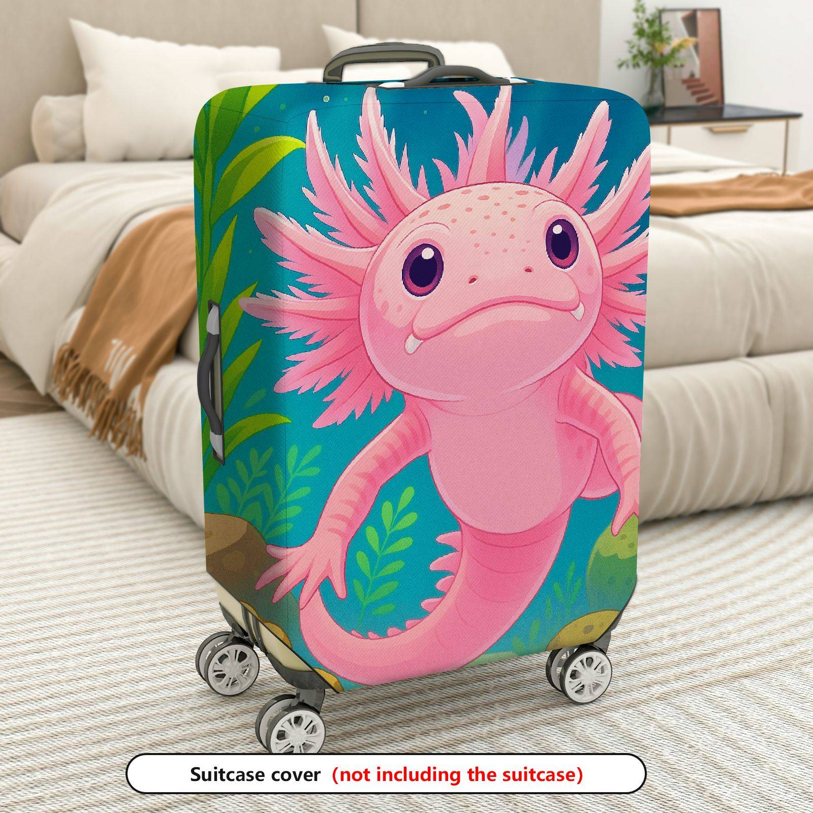 1-Piece Axolotl Underwater Cute Playful Fun Whimsical  Suitcase Luggage Cover, Stretch Protective Sleeve