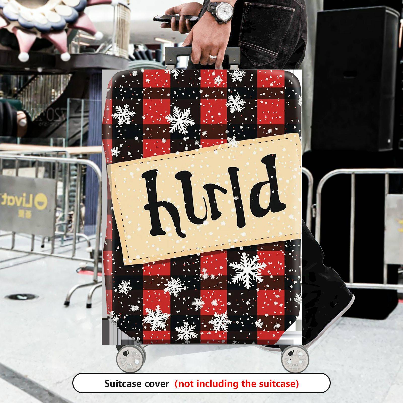 1-Piece Plaid Snowflake Rustic Winter Holiday Christmas  Suitcase Luggage Cover, Stretch Protective Sleeve