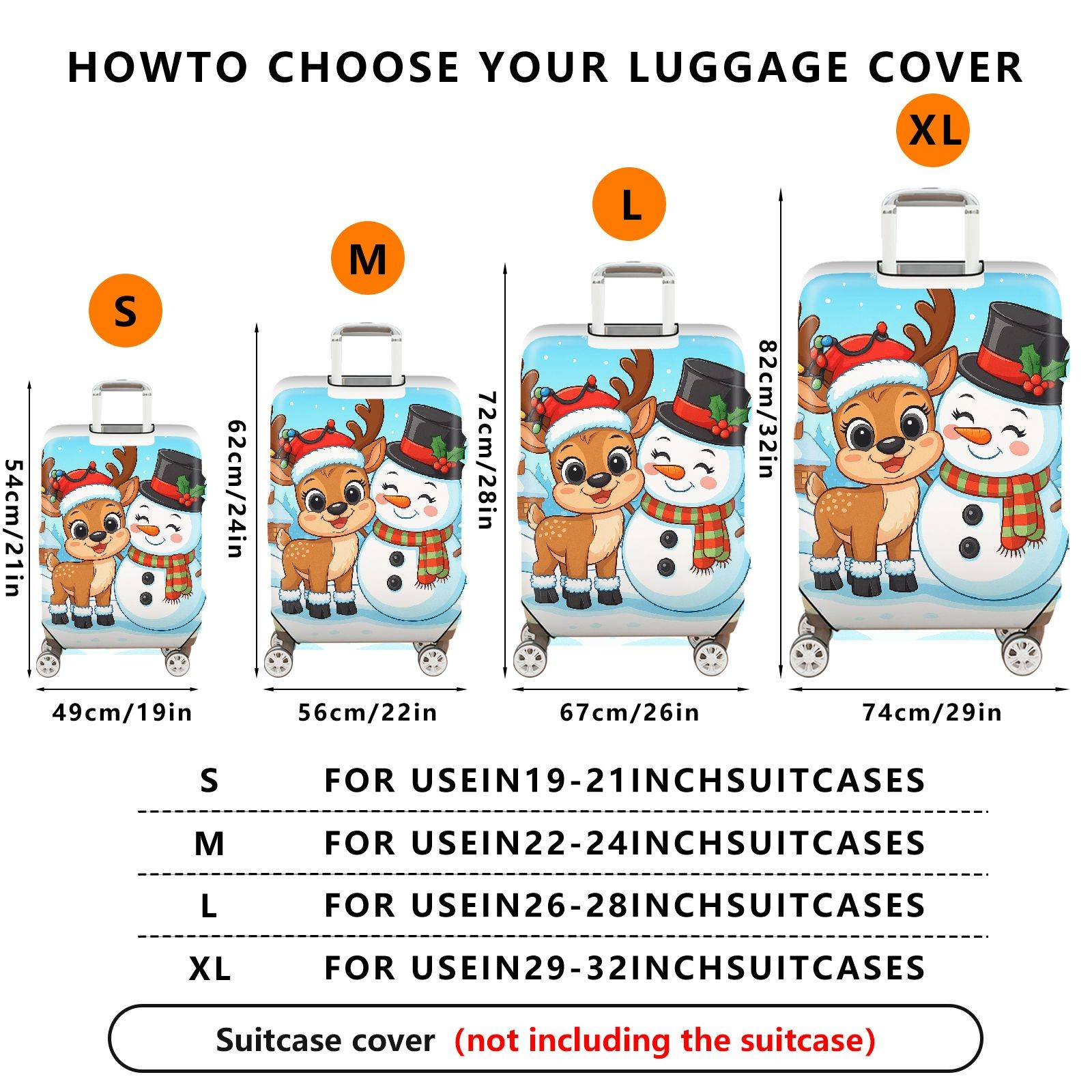 1-Piece Christmas Reindeer Snowman Cabin Winter Holiday  Suitcase Luggage Cover, Stretch Protective Sleeve